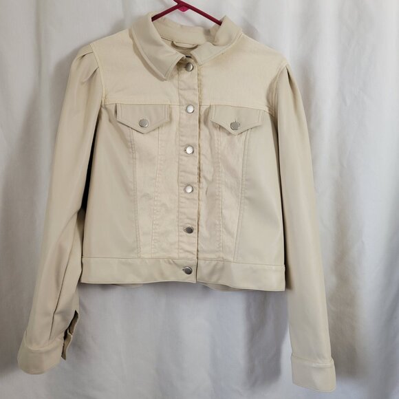 Bagatelle Ultra Soft Large Jacket Vegan Leather Button Front Beige pockets EUC - Picture 4 of 14